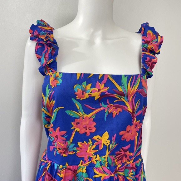 J. Crew Size 16 Dress Square Neck Floral Ruffle Sleeveless Midi Tiered NWT New - Picture 2 of 12